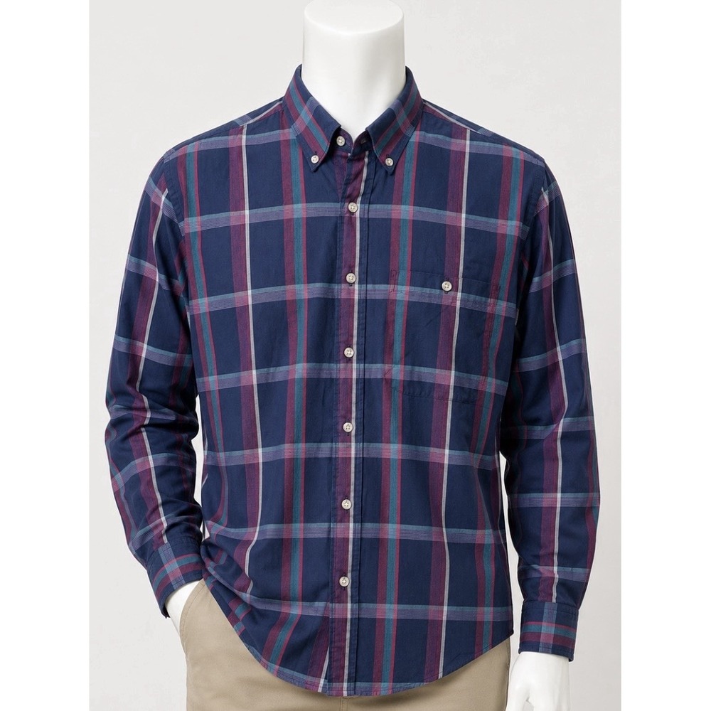 CHRISTIAN DIOR Men's Long Sleeve Plaid Shirt Medium M Blue Classic Luxury